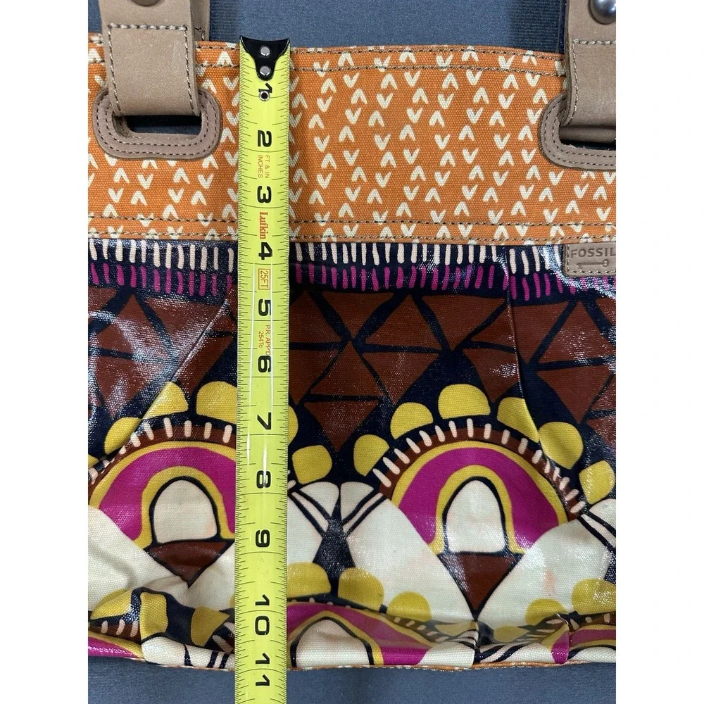 Fossil Key Per Bag Coated Canvas Shoulder Purse Tote Floral Aztec Orange Brown